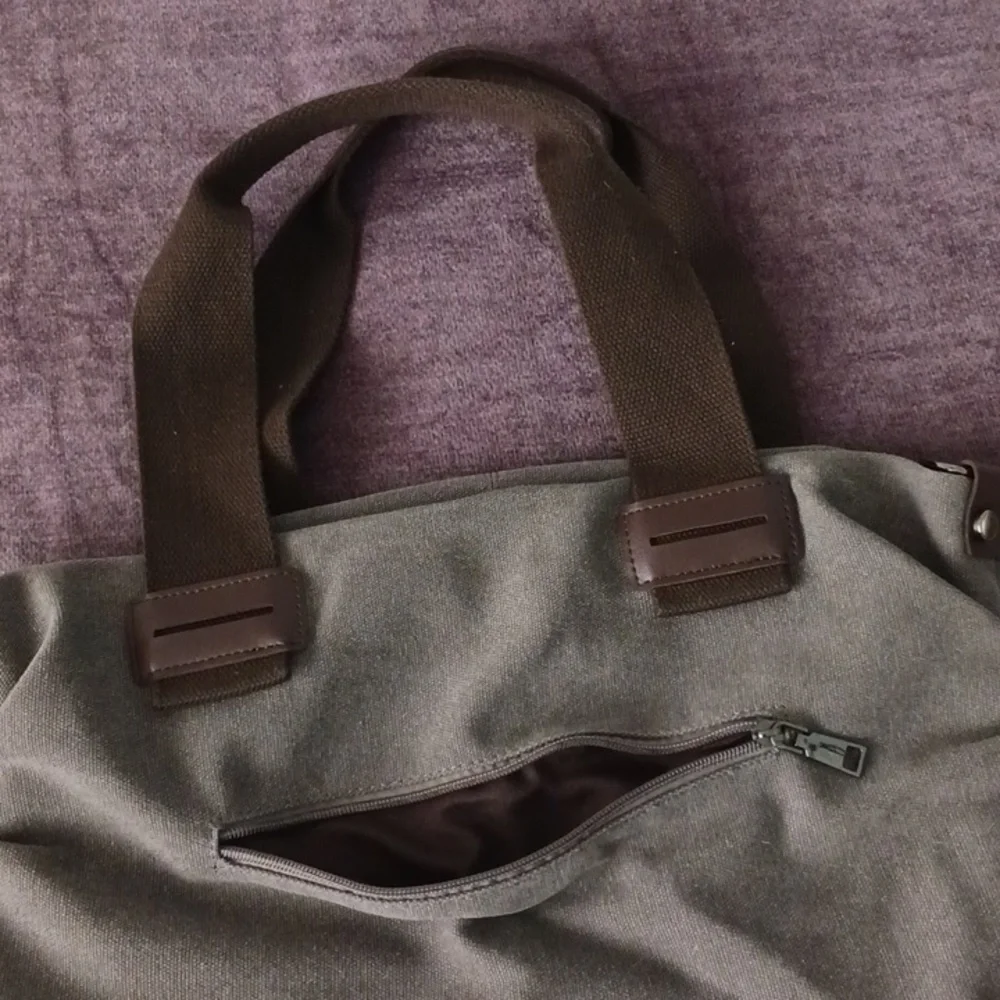 Canvas Tote Briefcase Bag in Grey With Brown Handles